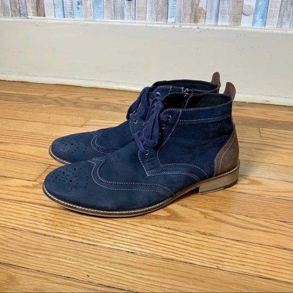 Bugatchi 10 Blue Leather Alta Oxford Chukka Boots - Picture 4 of 8